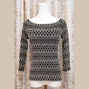 Cinq Black and White Casual Top 3/4 Sleeve Size S